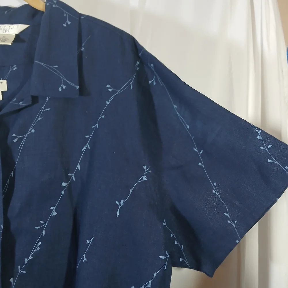 Vintage Outfit JPR Womens 2X Linen 2 Pc Set Maxi Dress Jacket Navy Blue Floral